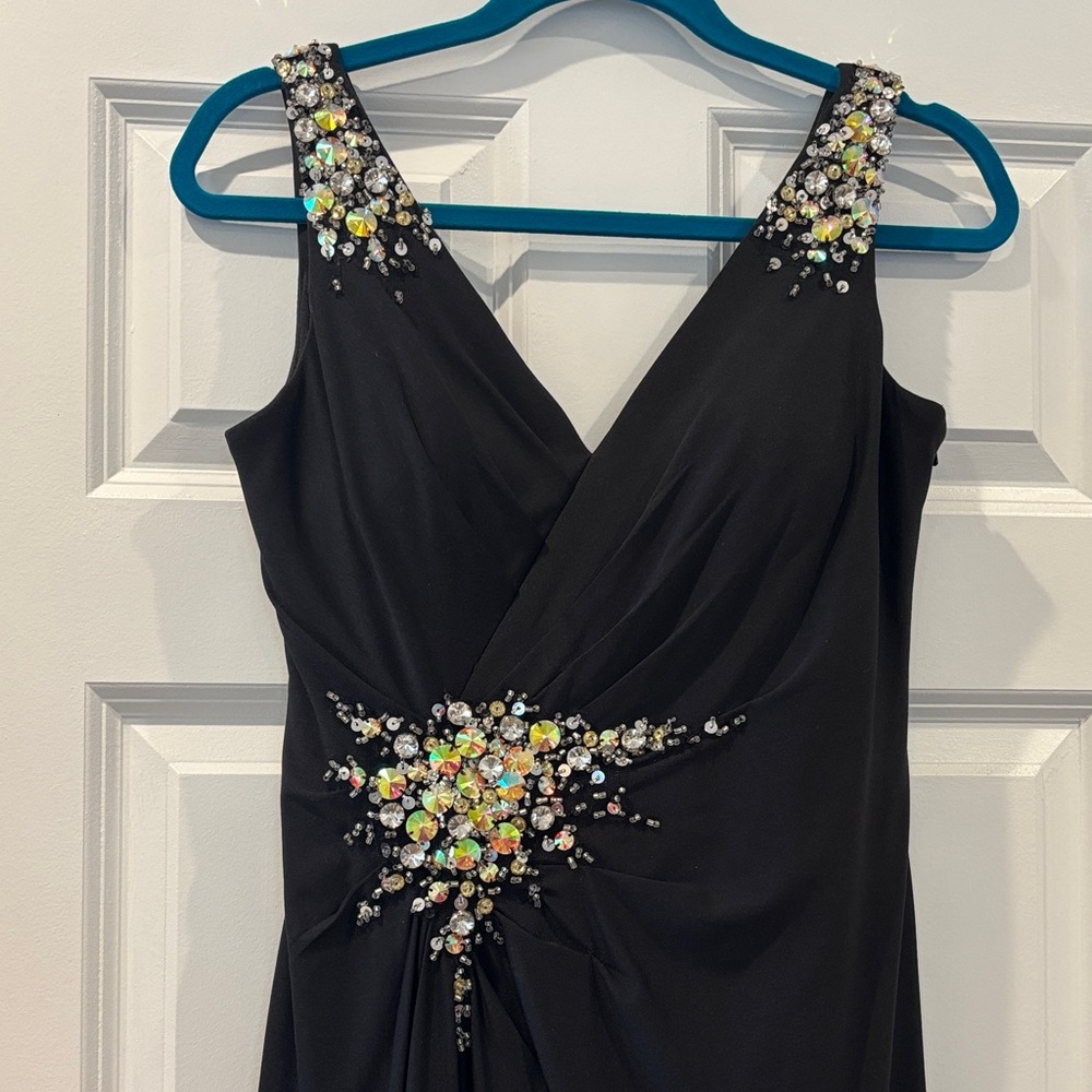 Stunning Mac Duggal Black Dress with Colorful Embellishments